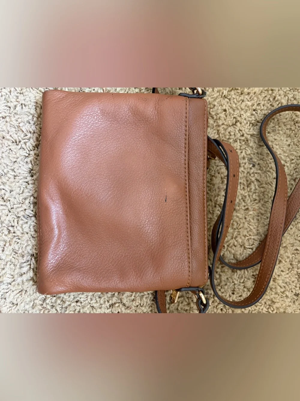 Michael Kors Chestnut Brown Leather Crossbody with Gold MK Emblem